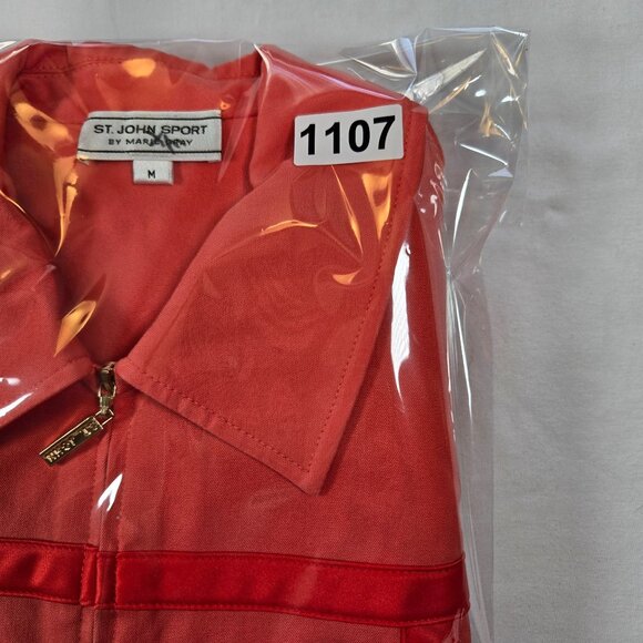St. John Sport Coral Zip-Up Jacket Satin Trim Size M Gold Buckles‎ Cotton Blend - Picture 13 of 13